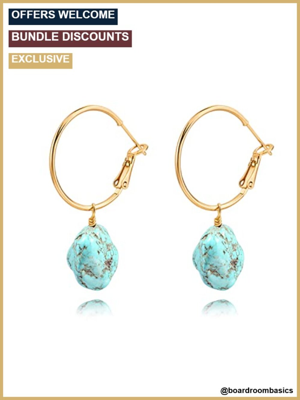 Gold Huggie Hoop Drop Dangle Earrings Turquoise Gemstone Boho Handmade
